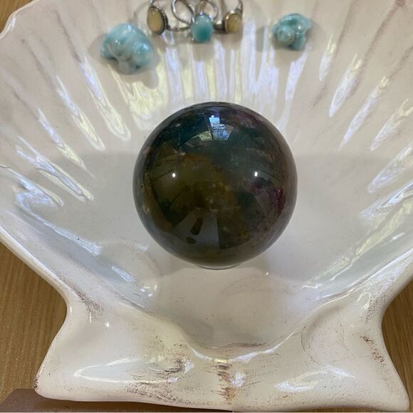 Stunning multicolor ocean Jasper 🌊 polished crystal sphere with free stand ✨ - Picture 1 of 4